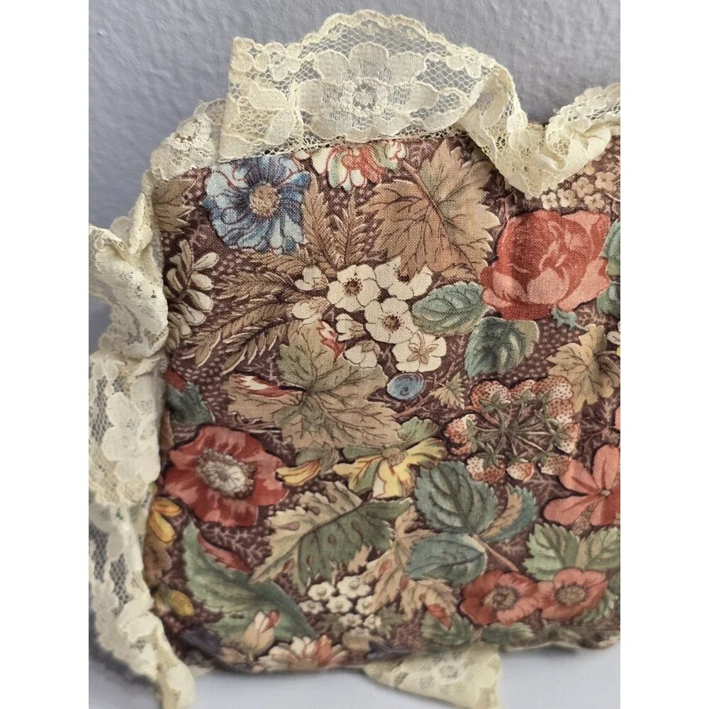 Vintage French Country Floral Lace Trim Pillow Cottage Tooth Fairy Handmade Open